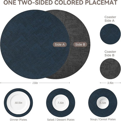 NCUE 13" Faux Leather Round Placemats Set of 4, Reversible Dual-Color | - Image 4