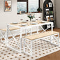VECELO Kitchen Dining Table Sets for 6, 55" Wood Dinette 2 Benches with Metal Frame for Dinner Breakfast Nook and Small Space, Oak