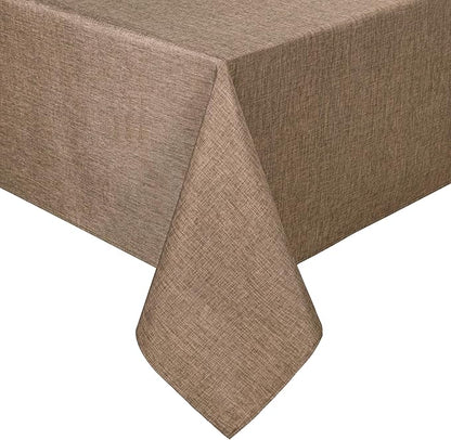 Hiasan Faux Linen Rectangle Tablecloth - Wrinkle and Stain Resistant Washable Table Cloth for Kitchen Dining Room Holiday Table Cover for Dinner, Khaki, 60 x 140 Inch