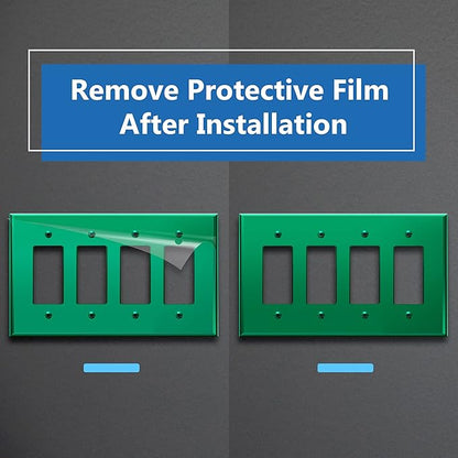 LIDER Reflective Acrylic Decorator Wall Plate, Mirrored Light Switch Plate, Plexiglass Outlet Cover, Acrylic Glass, Oversized 4-Gang 5.25" x 8.88", LWP-34O-AGR5P, Green, 5 Pack