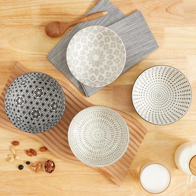 Signature Housewares Pad Print Set of 4 Assorted Bowls 6", PP Gray - Image 3