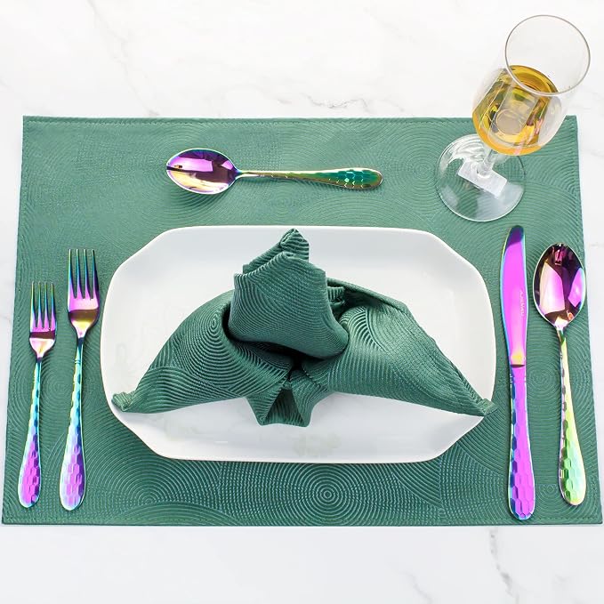 Hammered Silverware Set 20 Pieces, 18/10 Stainless Steel Colorful Silverware Set - Image 7