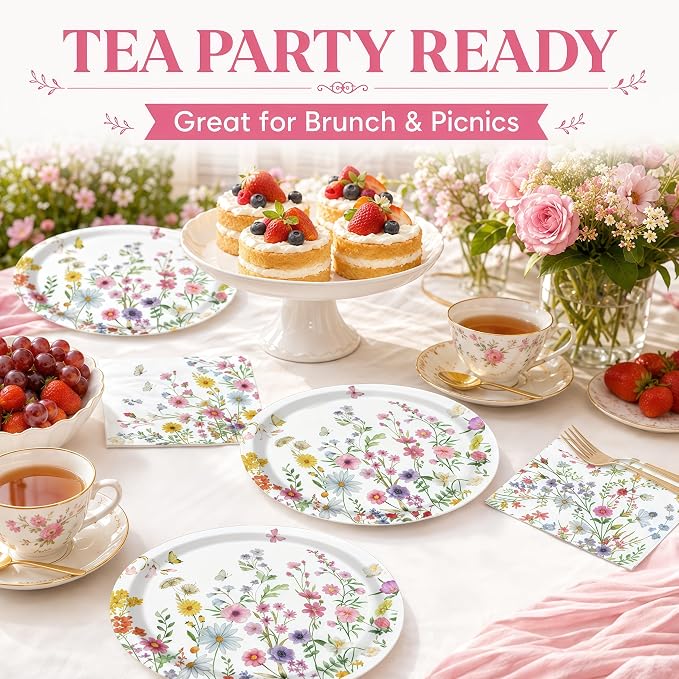 40 Pcs Wildflower Plates And Napkins, 9 Inch Floral Plates and Napkins | - Image 5