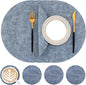 Homaxy Round Faux Leather Placemats and Coasters, Washable Dual-Side Table Mats, Wipeable Heat-Resistant Dining Place Mats for Outdoor and Indoor, Set of 4, Diameter 13 and 3.93 inch, Blue