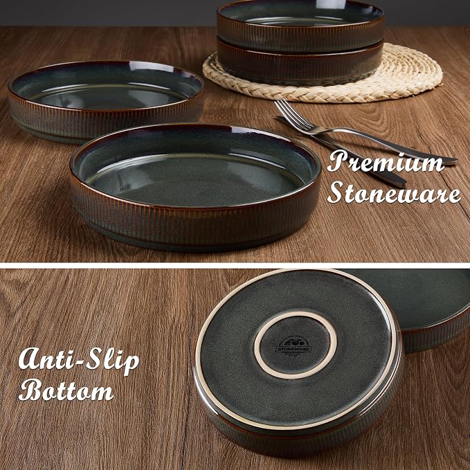 E-far Pasta Bowls Set of 4, 35oz Large Salad Bowl Plate - Image 6