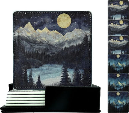 Marble Coasters Square Leather Drinks Coaster Set by Yopiiefa