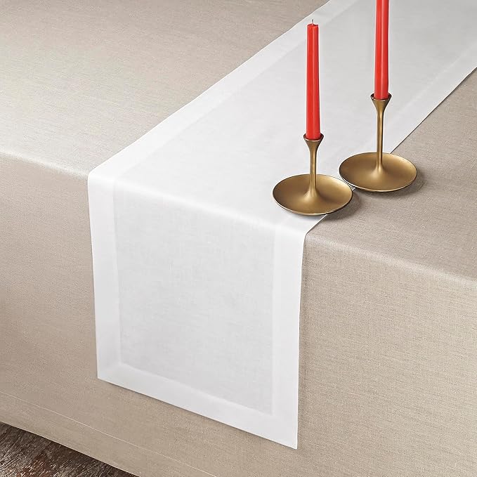 D'Moksha Homes Linen White Table Runner 84 Inches Long - 100% Pure Linen 14 x 84 Inch Table Runner for Dining, Valentines, Spring, Easter - Machine Washable
