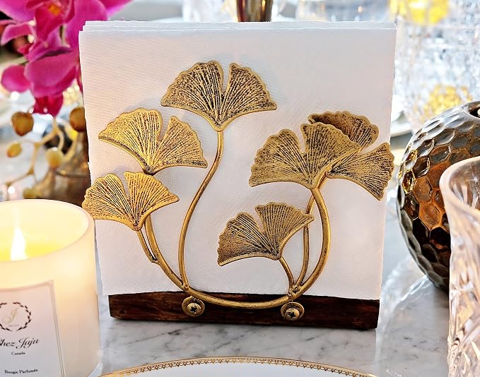 Golden Ginkgo Vertical Napkin Holder | Elegant Contemporary Disposable Paper by ChezJuJu