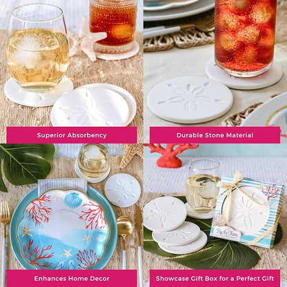 Kate Aspen Absorbent Sand Dollar Drink Coasters Set of 4– Coastal Decor - Image 5