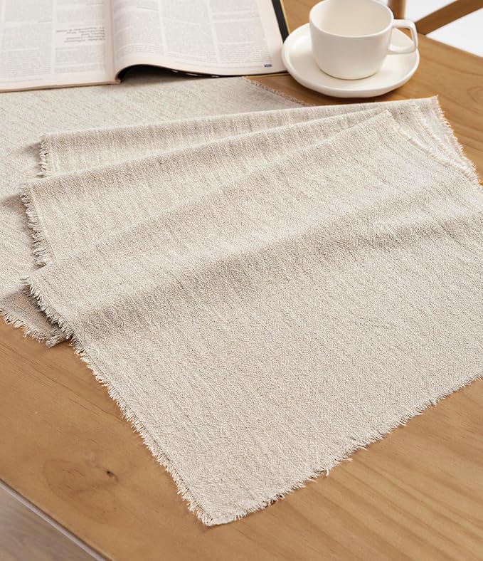 Vitalizart Beige Table Runner 14" x 120" Long Slub Texture Cotton Linen | Soft by Vitalizart