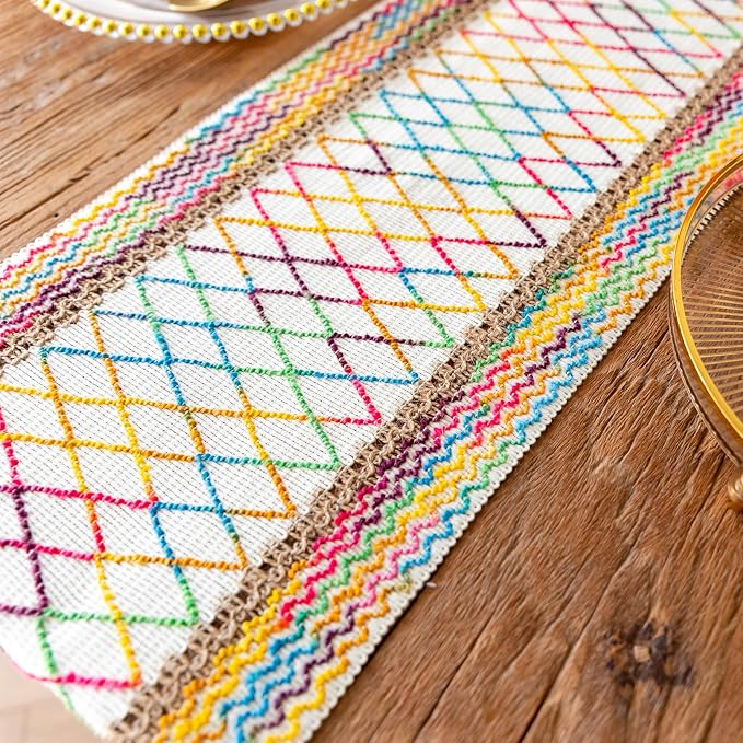 EMMTEEY Macrame Table Runner Boho Style 36 Inches Long, Hexagonal Colorful | - Image 4