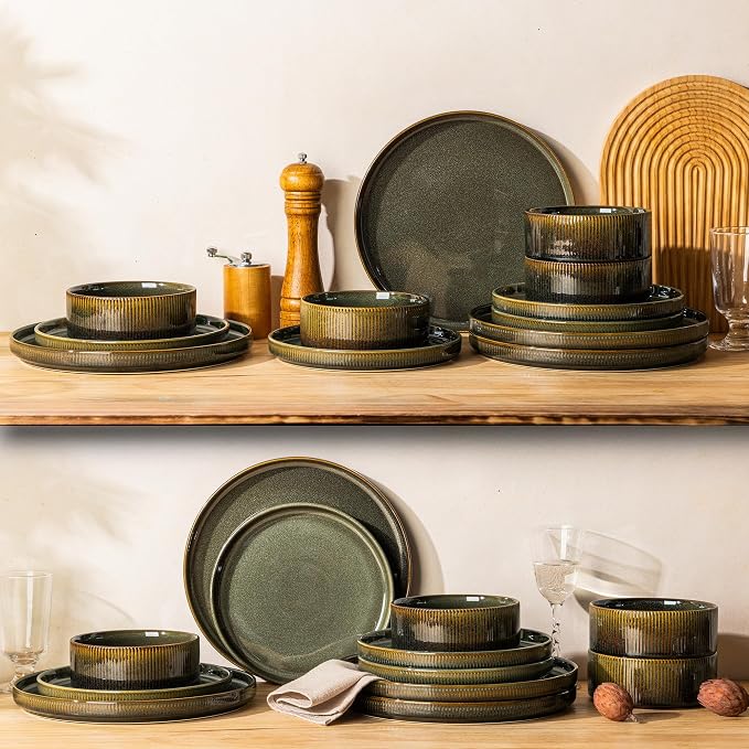 Ceramic Dinnerware Set for 4, 12-Piece Plates and Bowls Set | Lightweight - Image 8