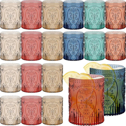 Qinyoung 24 Plastic Vintage Drinking Glasses 8.5oz Stemless Retro Embossed Wine by Qinyoung
