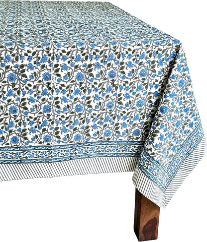 ATOSII Lake Como 100% Cotton Rectangle Fall Tablecloth, Handblock Floral Linen Table Cloth for Kitchen Dining Table I Parties Weddings Outdoors Easter Picnic I 60 X 90 Inches I 6 Seater