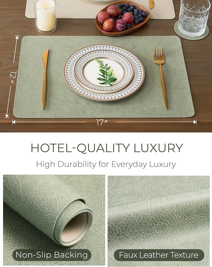 Leetaltree Reversible Faux Leather Placemats Set of 8, 12x17 Inch, Heat - Image 4