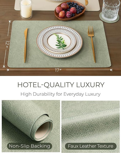 Leetaltree Reversible Faux Leather Placemats and Coasters Set of 16, 12x17 Inch - Image 6