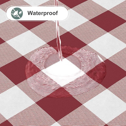 misaya Round Waterproof Vinyl Table Cloth, Buffalo Flannel Backed Tablecloth, Wipeable Plastic Table Cover for Valentine's Day, Dinner, Kitchen, Outdoor (60", Burgundy and White)