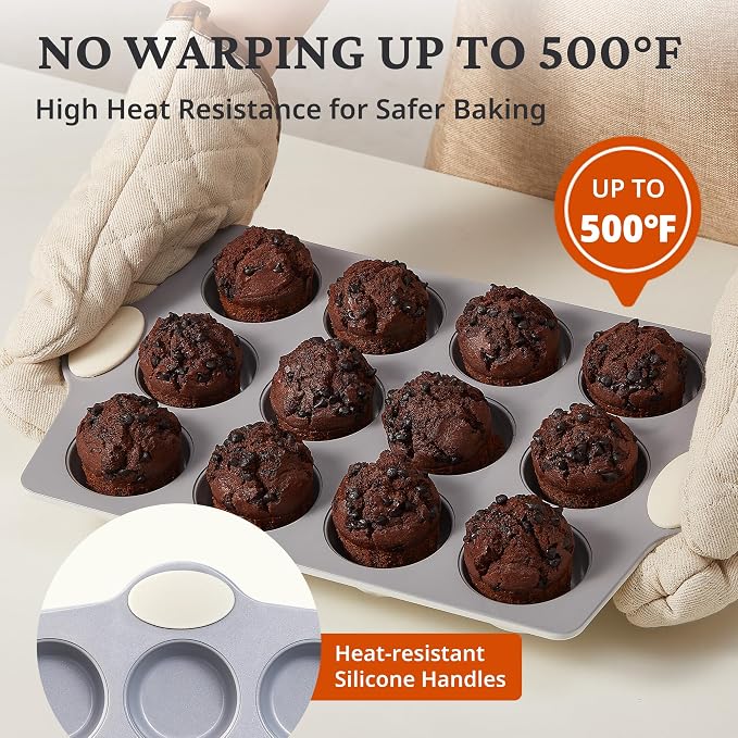 BRONYPRO Ceramic Muffin Pan, 12-Cup Nonstick Aluminized Steel Cupcake Pans - Image 8