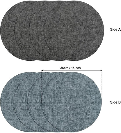 Myir JUN Round Placemats Dual Sided, Faux Leather Place Mats Set of 4 Indoor Placemats for Dining Table Outdoor Placemats Non-Slip Washable Table Mats (Set of 8, Gray Light Blue)