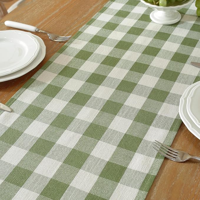 Laolitou Spring Green Checkered Table Runner, Cotton Linen Gingham Table Runners - Image 3