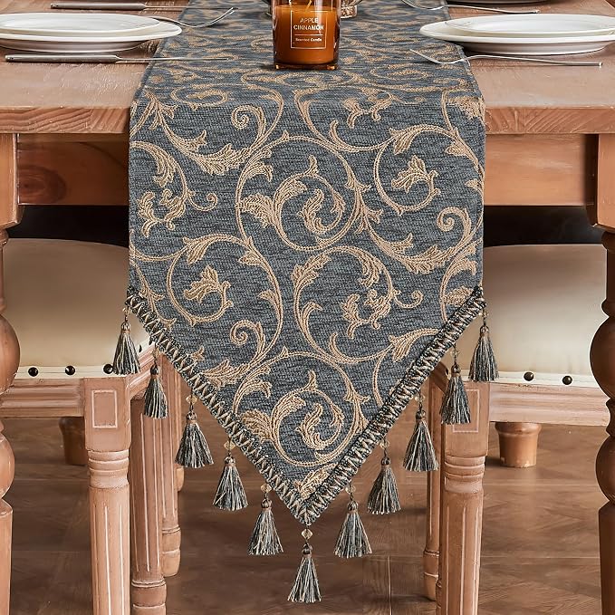 Loom and Mill Chenille Damask Table Runner 90 inches Long, 13x90 inch by LoomandMill