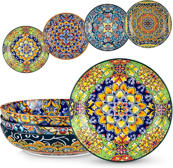 vancasso Pasta Bowls Set of 4, 42oz Ceramic Serving Bowls, Boho Pasta Plates | by vancasso