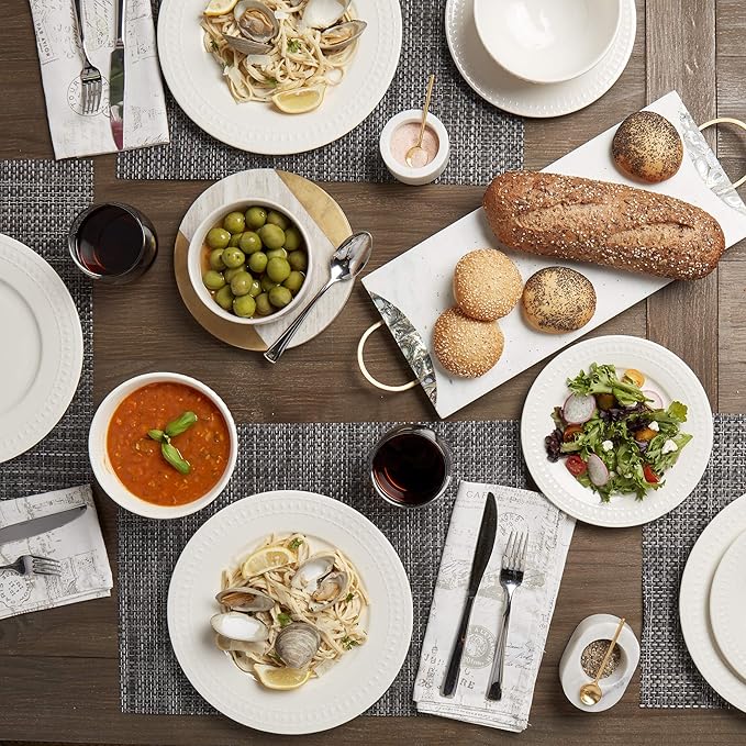 Tabletops Gallery Embossed White Porcelain Round Dinnerware - Image 3