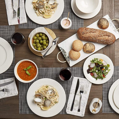 Tabletops Gallery Embossed White Porcelain Round Dinnerware - Image 3