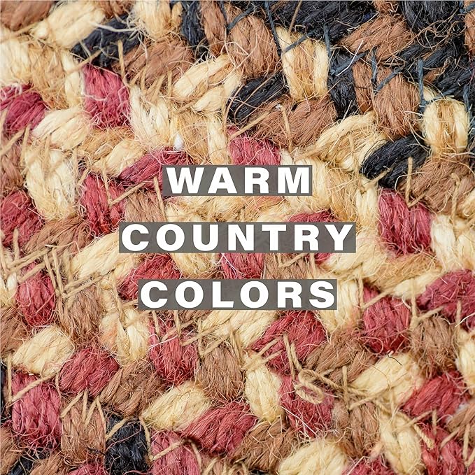 Homespice Prescott Jute Braided Oval Placemats, Country Primitive Decor, Set of 6, 13x19 Black and Red Table Mats - Vibrant Colors, Durable, Easy to Clean and Protects Furniture