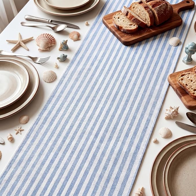 6 Pcs Blue and White Stripe Table Runner, 13 x 72 Inch | Linen Kitchen Dining - Image 5