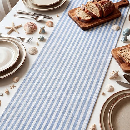6 Pcs Blue and White Stripe Table Runner, 13 x 72 Inch | Linen Kitchen Dining - Image 5