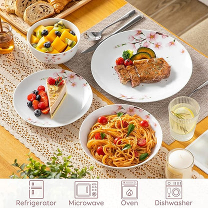 VEWEET Dinnerware Sets for 6, 24 Pieces Porcelain Plates and Bowls Set with Pink Floral, Classic Dishes Set Dining Ware for Dinner, Microwave Dishwasher Safe, Series ANNIE