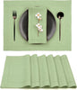 D'Moksha Homes Sage Green Linen Cloth Placemats Set of 6-100% Pure Linen Hemstitch Placemats 14 x 19 Inch - Classic Hemstitch Table Place Mats for St Patricks Day, Easter - Machine Washable