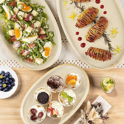 theterra Ceramic Serving Platter, 15.6"/14.4"/12.2" Oval Serving Dishes for Entertaining, Oven Safe, Microwave Safe, Serving Plates Set of 3 for Wedding, Party, Turkey, Cappuccino