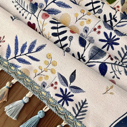 Floral Table Runner with Tassel Edges, Cotton Blend Decorative Runner - Image 4