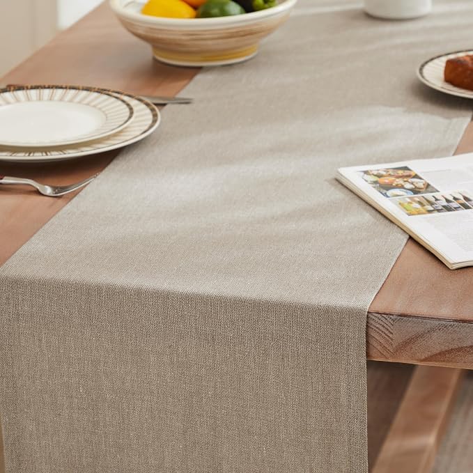 Rustic Cotton Linen Table Runner, 13x108 Inches Cocoa Brown | Farmhouse Style - Image 3