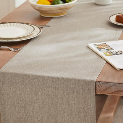 Rustic Cotton Linen Table Runner, 13x108 Inches Cocoa Brown | Farmhouse Style - Image 3