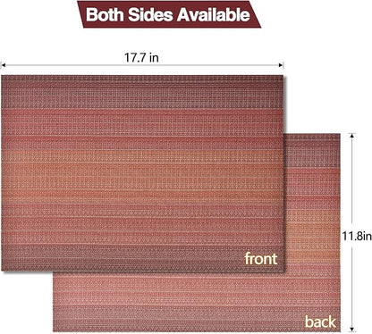SLKQG Red Placemats Set of 4 - Easy Clean Washable Vinyl Placemats - Wipeable Heat Resistant Table Mats for Dining Table - 17.7x11.8 Inch (4, Red Gradient)