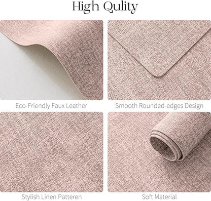 MOSAYT Faux Leather Placemats Set of 6, Heat Resistant Vinyl Place Mats with Coasters, Wipeable Washable Waterproof Oil Proof Table Mats for Kitchen Dining Indoor Outdoor, 12" x 17", Pink