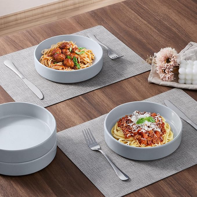 E-far Pasta Bowls Set of 4, 35oz Ceramic Large Salad Bowl Plates - Image 5