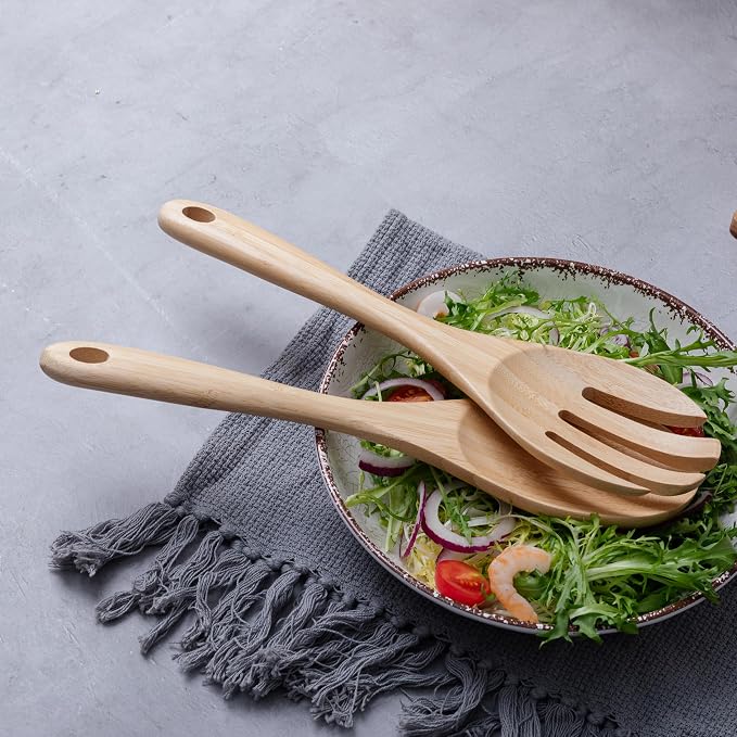 13 Inch Large Premium Bamboo Salad Tongs - Image 3