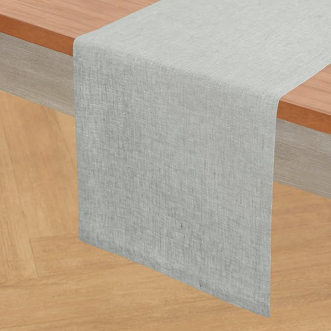 Solino Home 100% Pure Linen Table Runner Chambray Grey, Athena 14 x 36 in | - Image 2