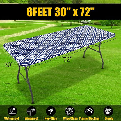 Smiry Rectangle Table Cloth Cover, Waterproof Elastic Fitted Picnic Tablecloth for 6 Foot Tables, Wipeable Flannel Backed Vinyl Tablecloths for Camping, Dining, Outdoor (Navy, 30" x 72")