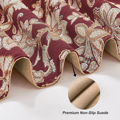Loom and Mill Vintage Jacquard Damask Table Runner 13x72 inch, Burgundy | - Image 5