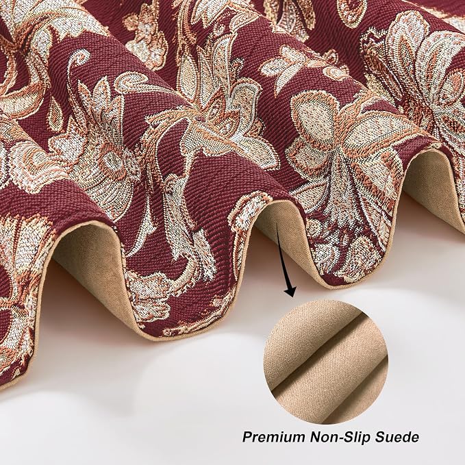 Loom and Mill Vintage Jacquard Damask Table Runner 13x108 inch, Burgundy | - Image 5