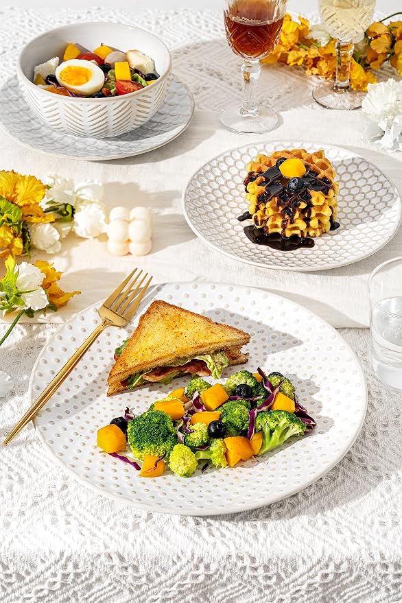 FOBENTA 16-Piece Ceramic Plates and Bowls Set, Dual Bowl Dish Set - Image 5
