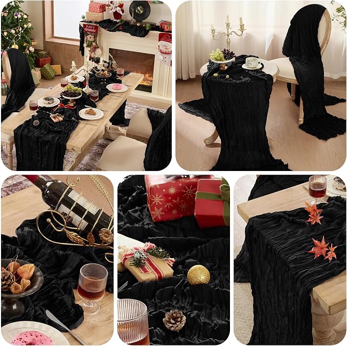 6 Pack Black Cheesecloth Table Runner Boho Gauze Home Decor | 120 Inch Sheer - Image 8