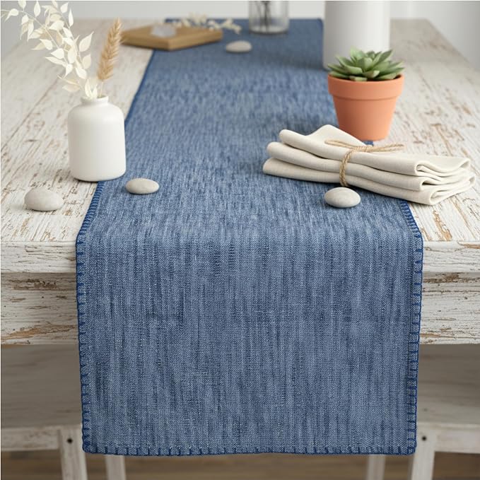Cotton Table Runner 72 inches Long Decorative Stitched Edge Kitchen Table by OveeshaHomeDecor