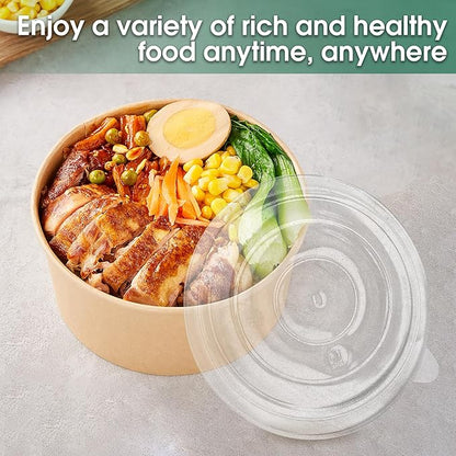 Ginkgo 30 oz Disposable Meal Prep Containers with Lids, Large Paper Bowls Bulk for Hot Soup, Food, Salad, Ice Cream, Dessert, Cereals, 60 Count