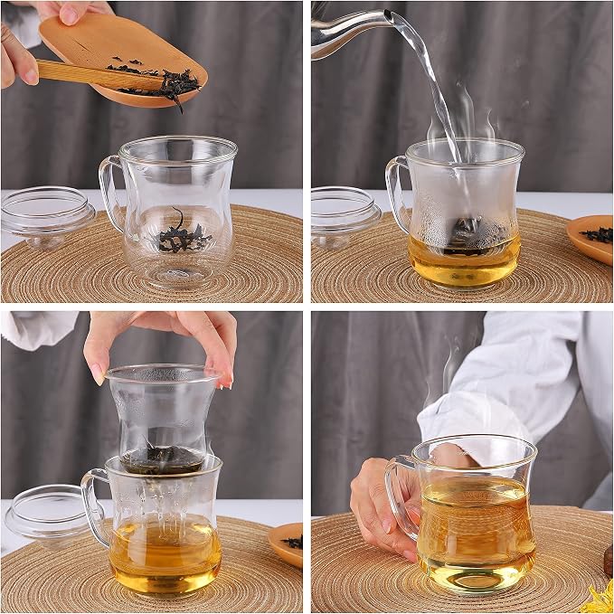 CNGLASS Glass Tea Cup with Removable Infuser and Lid, 10oz Thickened Glass - Image 4